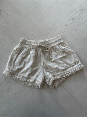 Sim & Sam Oatmeal Cotton Linen Fringe Trim Drawstring Shorts - Size S [PH1113]